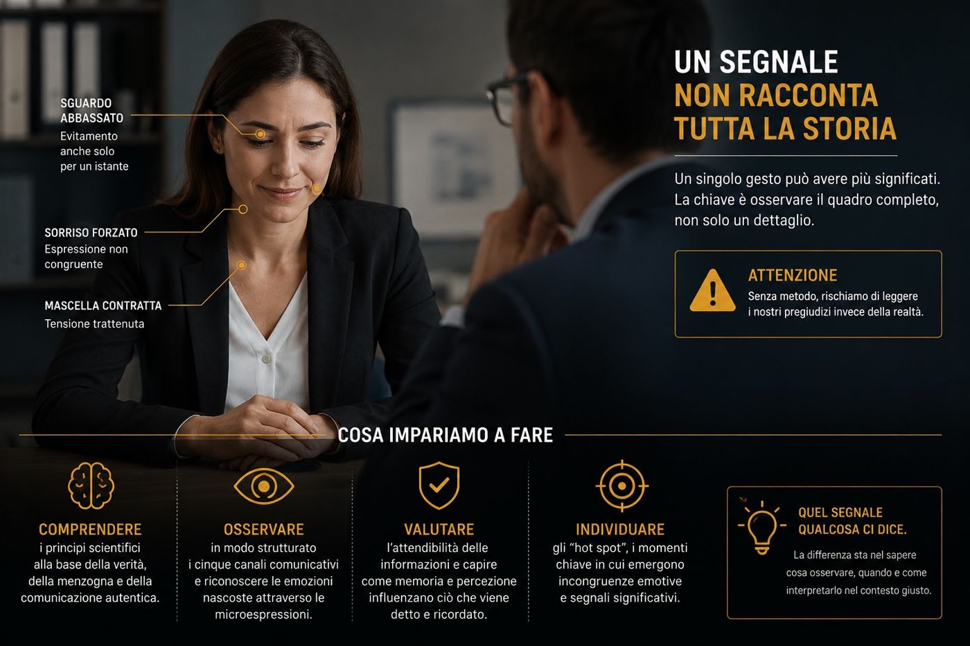 Un segnale non racconta tutta la storia: sguardo, sorriso e tensione del viso letti nel loro contesto